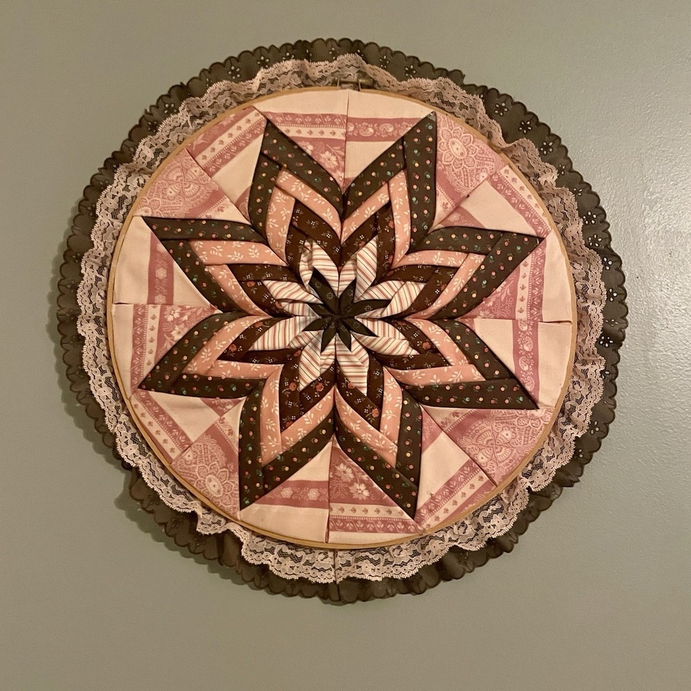 Vintage Folded Star, Quilted Design, in Large Embroidery Hoop Country Rustic